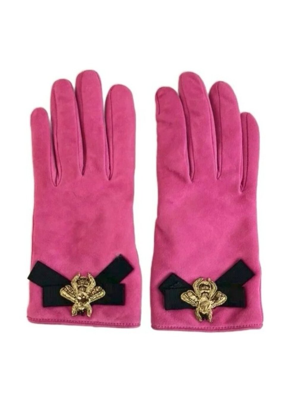 Gucci Gloves Suede Bee Ribbon S Pink